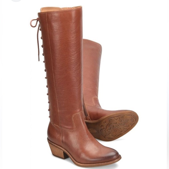 Sofft tall brown cognac leather Sharnell Heel boots lace tie back 8.5 - Picture 1 of 13